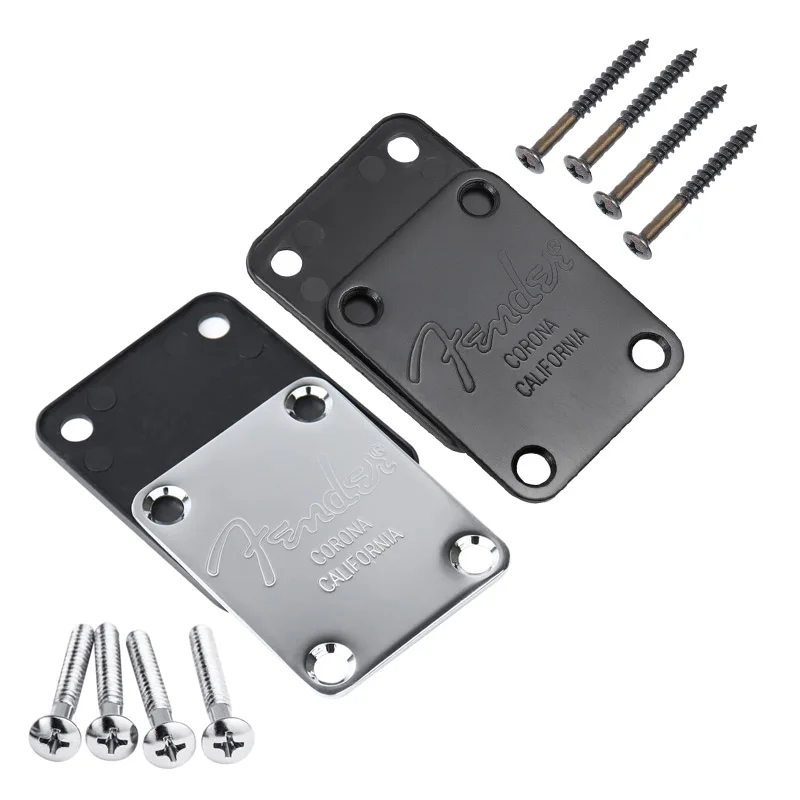 Ohello 1 Set Guitar Neck Joint Plate for Fender Plastic Back Plate for Strat Tele ST TL Guitar Accessories Black/Chrome(Silver)