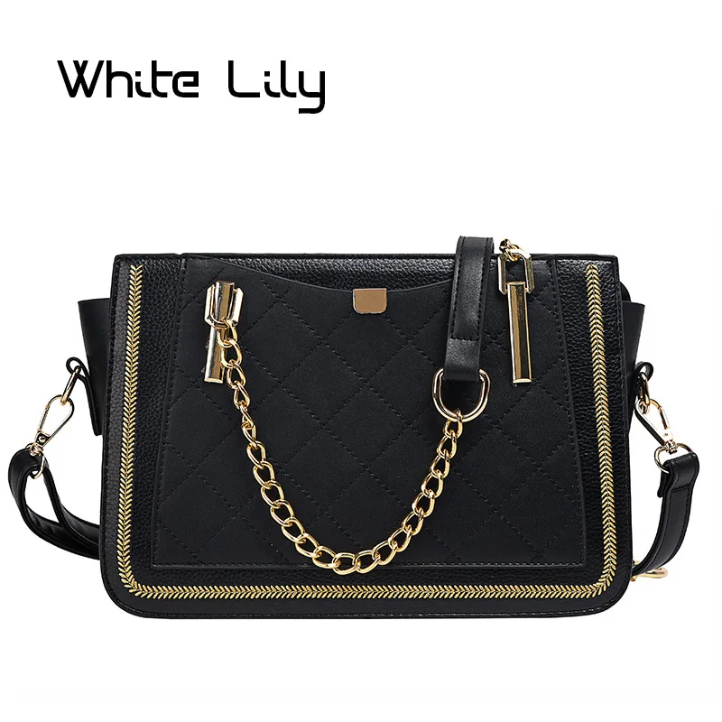 

Women Luxury Rivet Chains Shoulder Bag Designer Brand Hangbag Ladies Tote Casual PU Leather Crossbody Bag