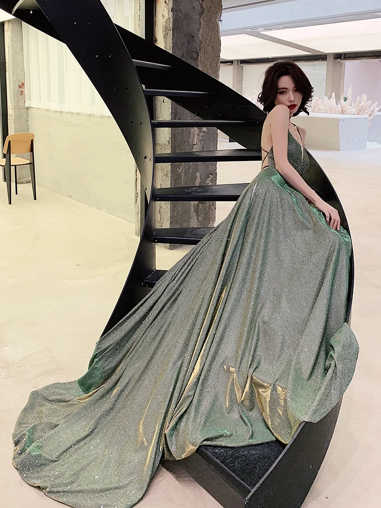 Блестящие платья для выпускного вечера со стразами длинные Robe De Soiree с длинным шлейфом без спинки Vestido Formatura Vestidos De Gala вечерние платья
