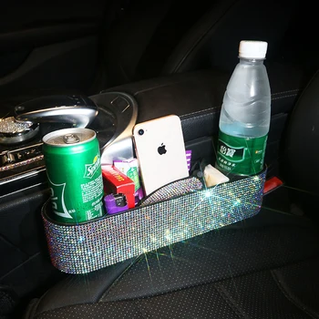 

Diamond Car Seat Crevice Gaps Storage Box Rhinestone Crystal Auto Drink Pockets Organizers Seats Interior Accessories