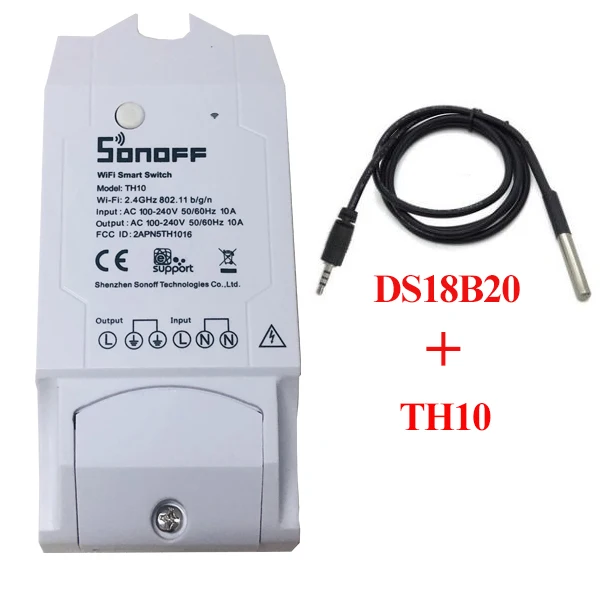 TH10 and DS18B20 Sonoff Th16 Th10 переключатель контроля температуры и влажности WiFi термостат умный переключатель, модуль домашней автоматизации через Google Home - Комплект: TH10 and DS18B20
