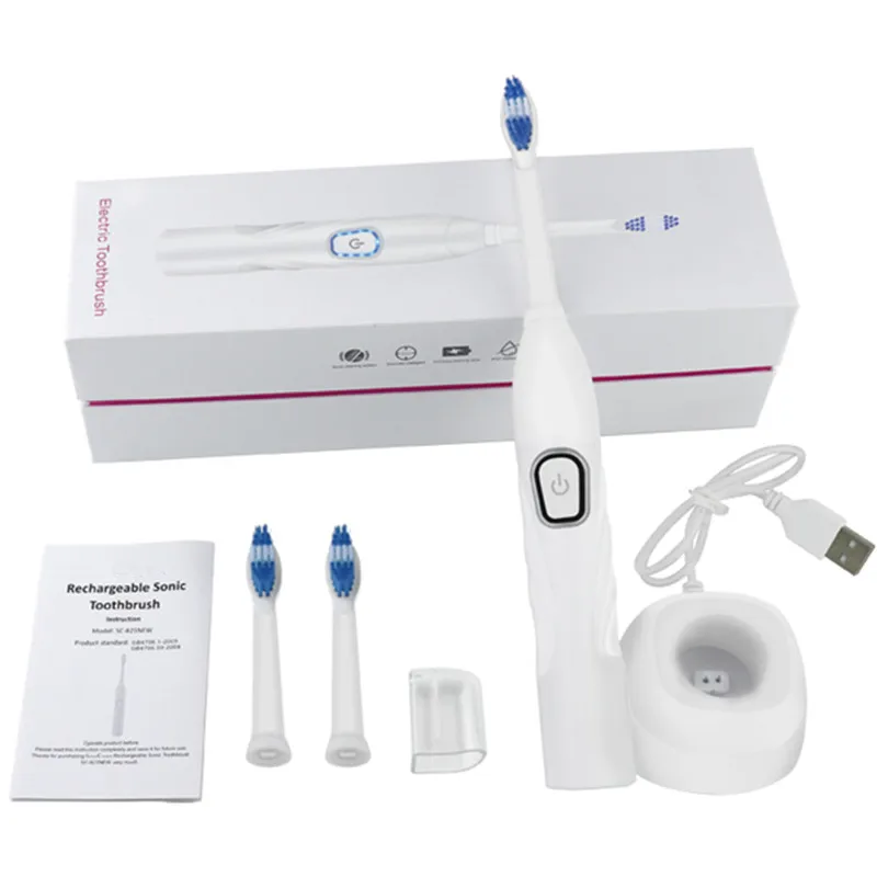 USB Rechargeable Waterproof Electric Toothbrush Sonic Electrric Toothbrush Ultrasonic With 3pcs Replaceable Brush Head 20#817