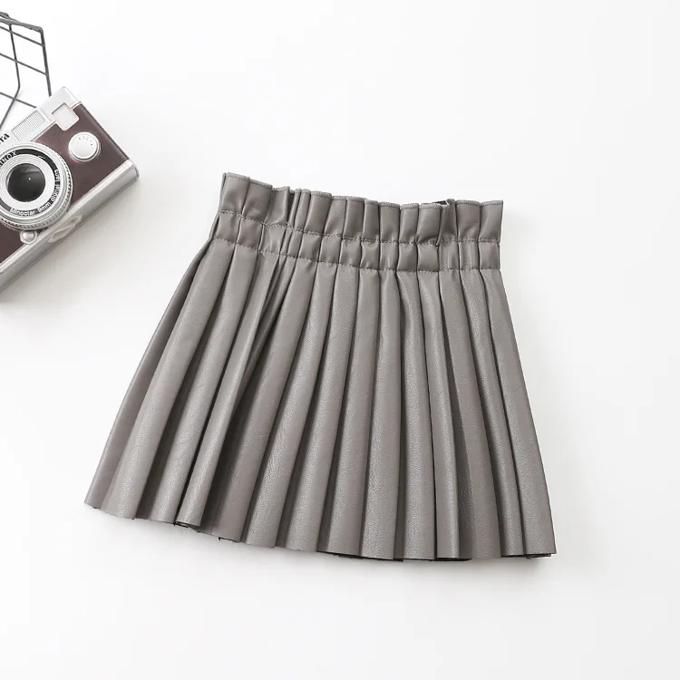Humor Bear/юбки для девочек Новинка года, брендовая детская одежда детская плиссированная юбка для От 4 до 11 лет, повседневные однотонные юбки из искусственной кожи для маленьких девочек - Цвет: gray