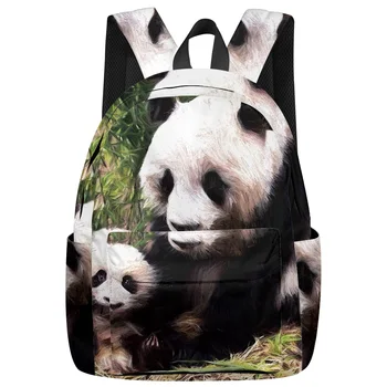 

Wild Pandas And Panda Babies Backpack Interior Key Chain Holder Luxury Backpack Arcuate Shoulder Strap