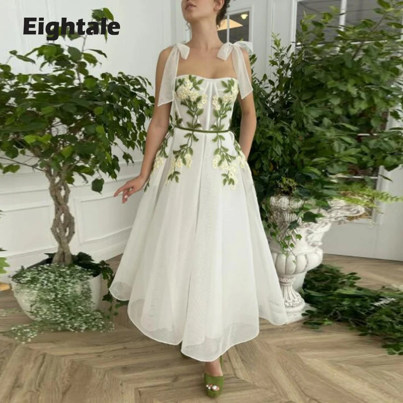 Eightale White and Green Prom Dress 2021 Sweetheart Spaghetti Strap Evening Gown for Party Graduation Vestido de festa | Свадьбы и