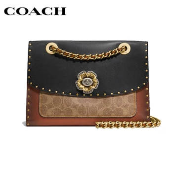 

COACH Rivets Signature Coated Shoulder Bag Color Block Snakeskin Leather Adjustable Crossbody Strap Bags For Women 29416