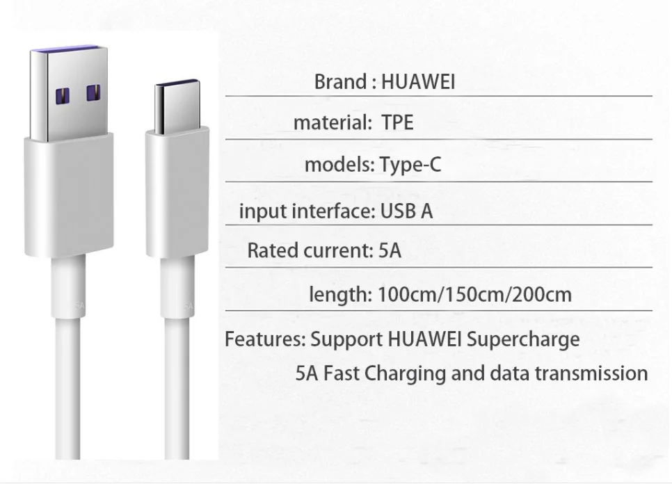 huawei Supercharge кабель 5A type C для huawei P30/P20/10/9/pro Warp зарядный кабель honor view 20 V20 V10 V9 Magic 2 N10 8