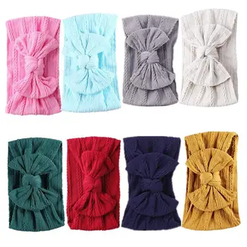 

8Pcs Cute Baby Girl Jacquard Solid Color Bowknot Wide Hairband Headband Headwear New Free Drop Shipping