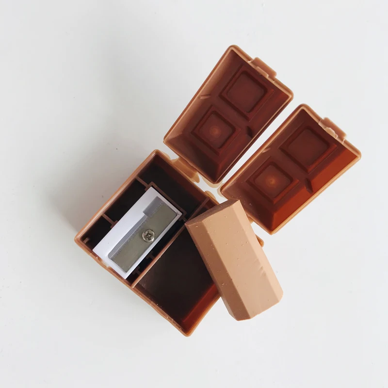 

Cute Chocolate Shaped Pencil Sharpener With Eraser Mini School Office Supply Student Stationery Kids Gift