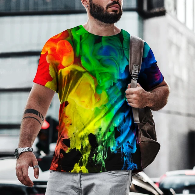 Rainbow T-shirt For Men Summer Colorful Graphic 3D Print Tees La Hip Hop T  Shirt 2021 New Harajuku Top Watercolor Smoke Tee - AliExpress