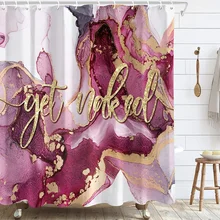 

High Quality Marble Shower Curtain Pink Mixed Golden Crack Pattern Bath Curtains Waterproof Polyester Bathroom with Hooks Decor