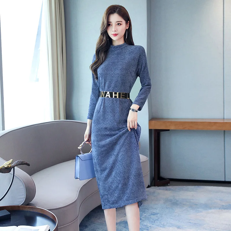 

Autumn And Winter Dress Women's Long-Sleeve 2019 New Style Mid-length Elegant Debutante Slim Fit Sheath Slit One-step Skirt Base