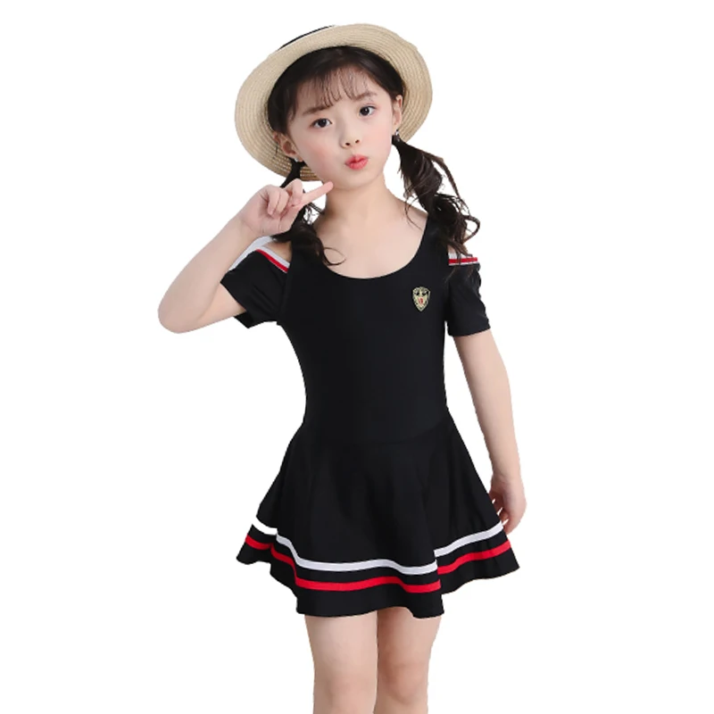 

New Arrival Summer Girls Sport Swimwear Dress Stripe Beach Dress For Kids Quick-drying Bathing Suit Clothes N0804