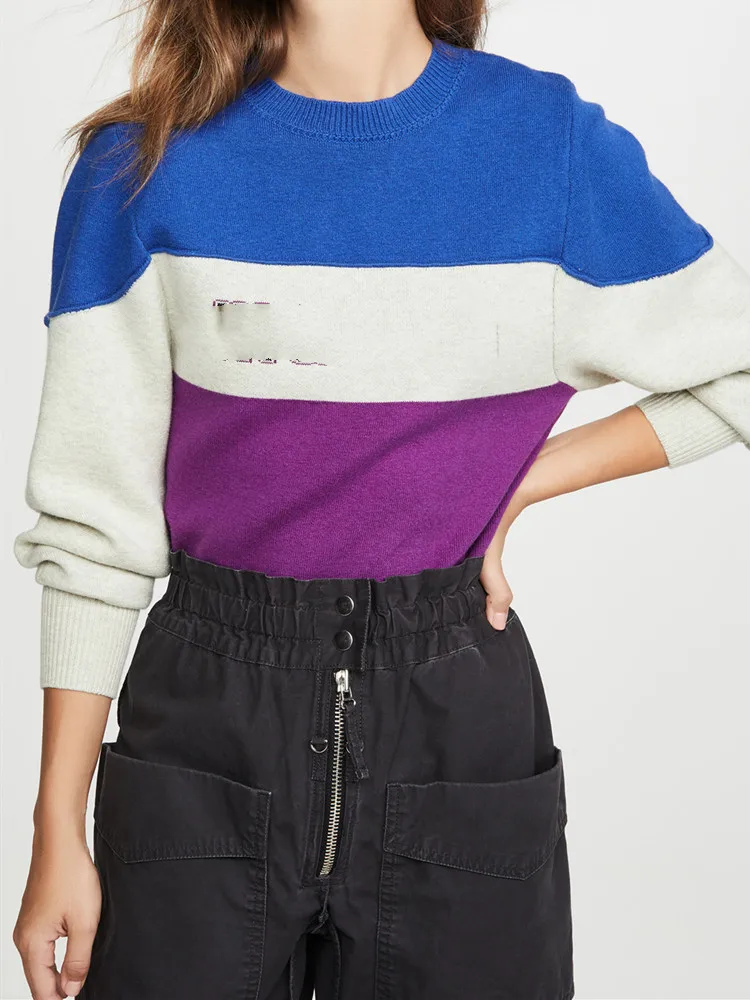 

Women's Sweater Letter Print Long Sleeve O-neck Patchwork Slim Pullover Tops 2019 New Clothing