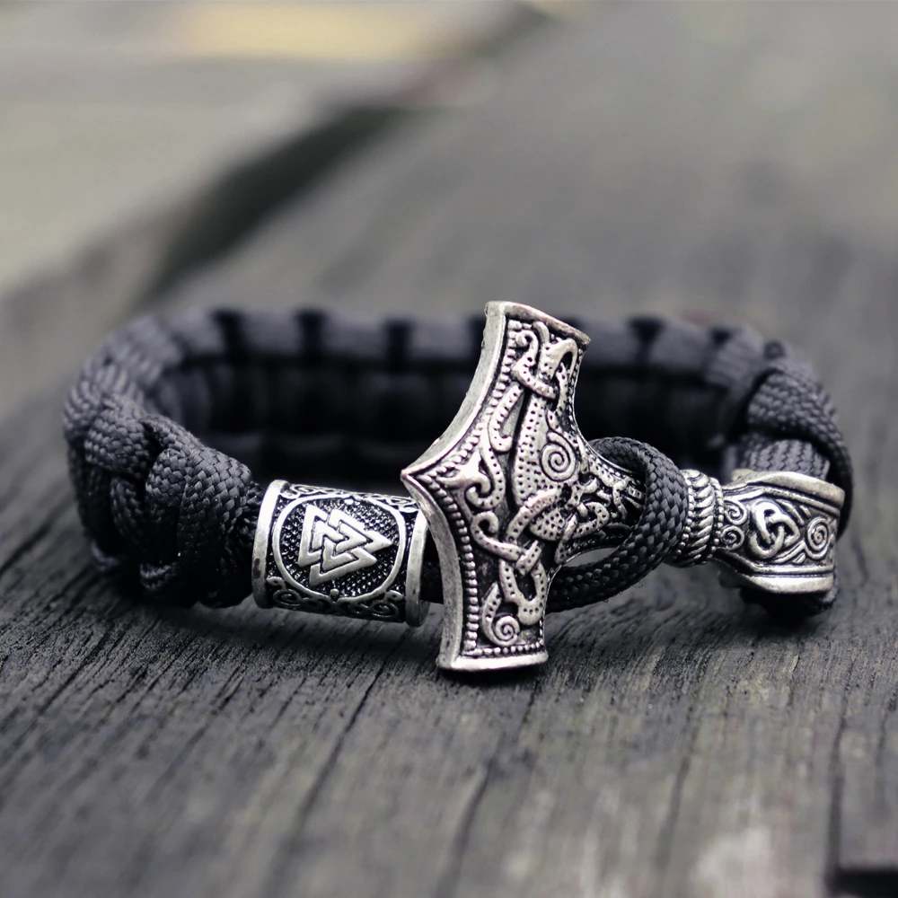 Mens-Viking-Mjolnir-Leather-Bracelet-Thor-hammer-Wristband-Norse-Mythology-Runes-Amulet-Jewelry