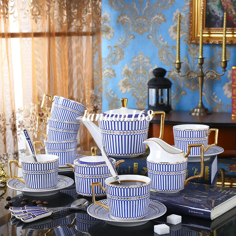 

Bone china Coffee cup set Blue pattern Ceramic cups and saucers Porcelain tea cup afternoon tea set household drinkware gift