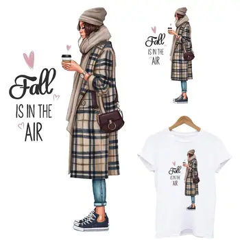 

Coffe Girl Thermo Heat Transfer Sticker On Clothes Fashion lady Iron On Patches For Clothing Print-on T-shirt Washable Appliqued