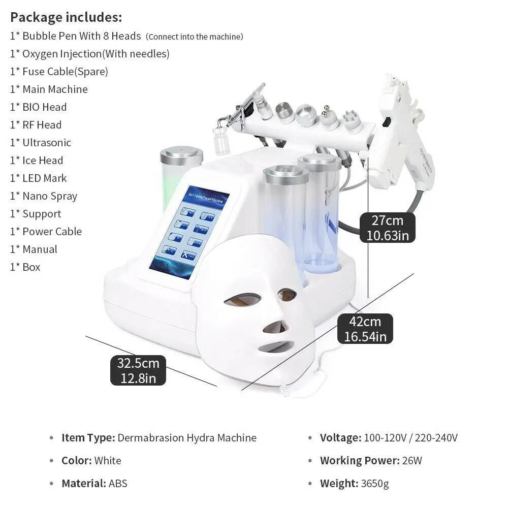 

8 in 1 Hydra Oxygen Activated Small bubble Machine RF Ultrasound Cold hammer Jet