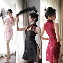 Китайское платье Чонсам женское вышитое платье-чанпао платье Прозрачная сетчатая комбинация сексуальное горячее эротическое вечерние платья