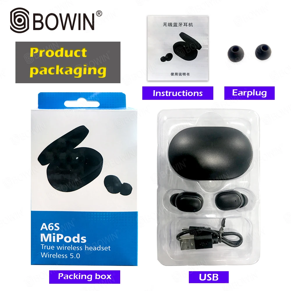 BOWIN Microphone game A6S TWS noise reduction 3D Sound waterproof Wireless Bluetooth 5 0 headset Sport For All Smart Phone