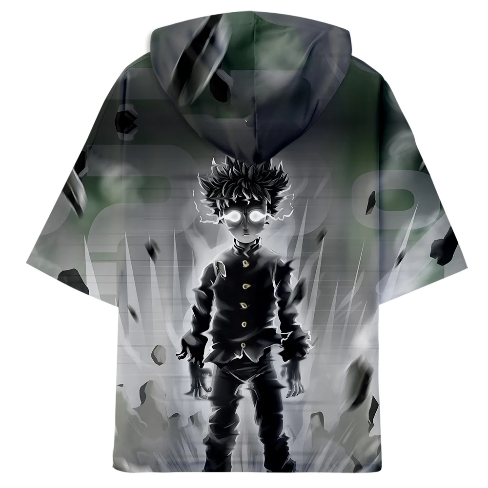 Mob Psycho 100 футболка аниме Mobu Saiko Hyaku 3d футболка с капюшоном для мужчин с коротким рукавом летняя забавная толстовка с капюшоном в стиле хип-хоп футболки
