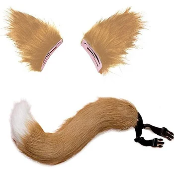 

Fancy Party Costume Christmas With Clip Ears Kids Adult Fox Tail Set Long Props Role Play Accessories Halloween Cosplay Toy Soft