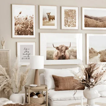 

Fox Highland Cattle Reed Autumn Landscape Wall Art Canvas Painting Nordic Posters And Prints Wall Pictures For Living Room Decor