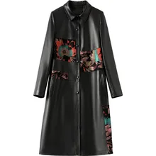 

Wholesale New Ethnic Style Genuine Leather Jacket Women's Mid-length Middle-aged Mother's Printed Loose Sheepskin Trench Coat