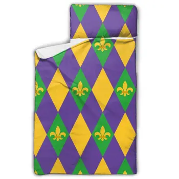 

Mardi Gras Harlequin Fleur De Lis Nap Mat with Pillow for Toddler Boys and Girls for Daycare and Preschool Sleepovers and Travel