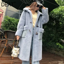 [DEAT] модный тренд, узор, Овечий стриженый мех, один ряд, Роговая Пряжка, карман, прострочка, плотное пальто для женщин AT733