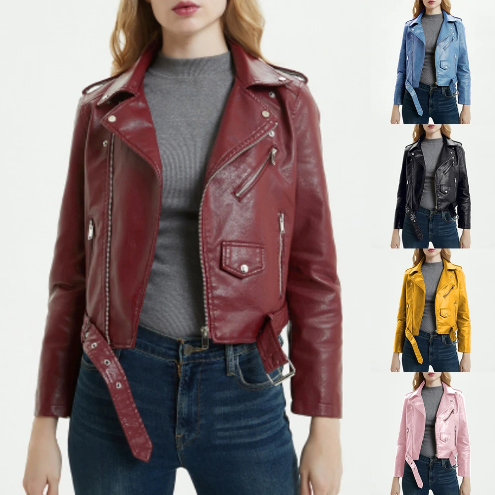 

Leather Jacket Women Fashion Bright Colors Leather Zipper Jacket Women Fashion Bright Colors Autumn Outwear Soft Jacket Female