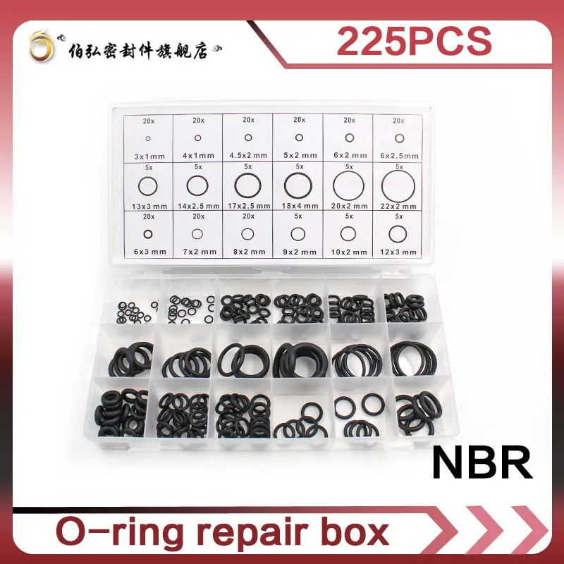 

Уплотнительные кольца из нитриловой резины 225 шт., износостойкие, водонепроницаемые и маслостойкие уплотнительные кольца, уплотнительные кольца из NBR, шайба из резины oring se