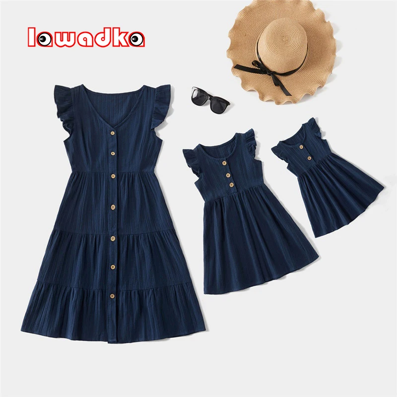 Best Seller Matching Outfits Dresses Family-Look Girls Women Fashion Lawadka Solid Cotton AjXNeabkVor