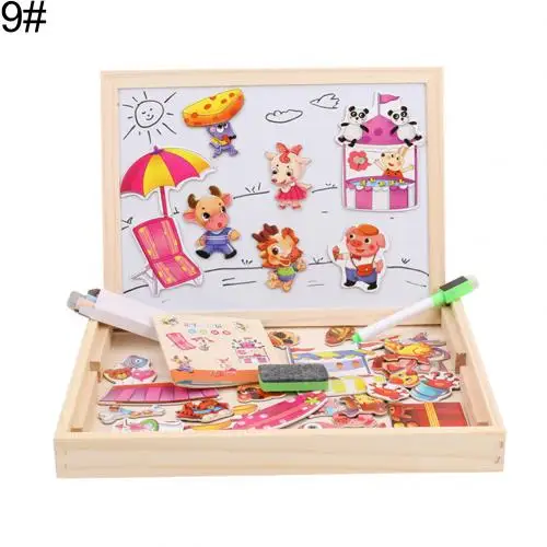 9 Baby Learning Toys Montessori Wooden Puzzle Animals Puzzles Double Side Magnetic Drawing Board Educational Toys for Kids - Цвет: 9