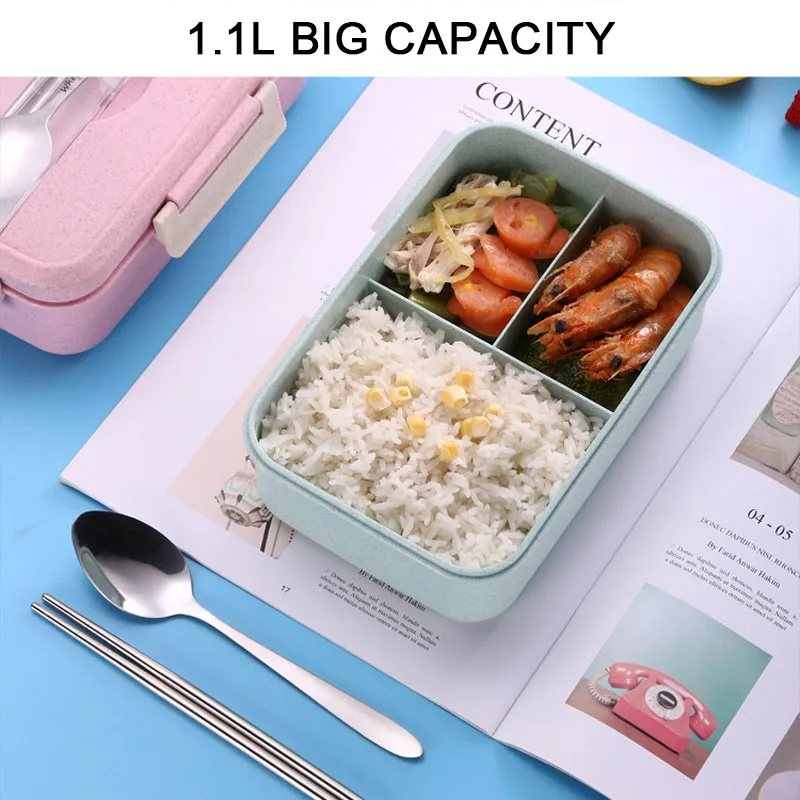 1 л Ланч-бокс, 3 слоя, пшеничная солома, Bento box, герметичная микроволновая посуда, высокое качество, контейнер для хранения, для детской школы