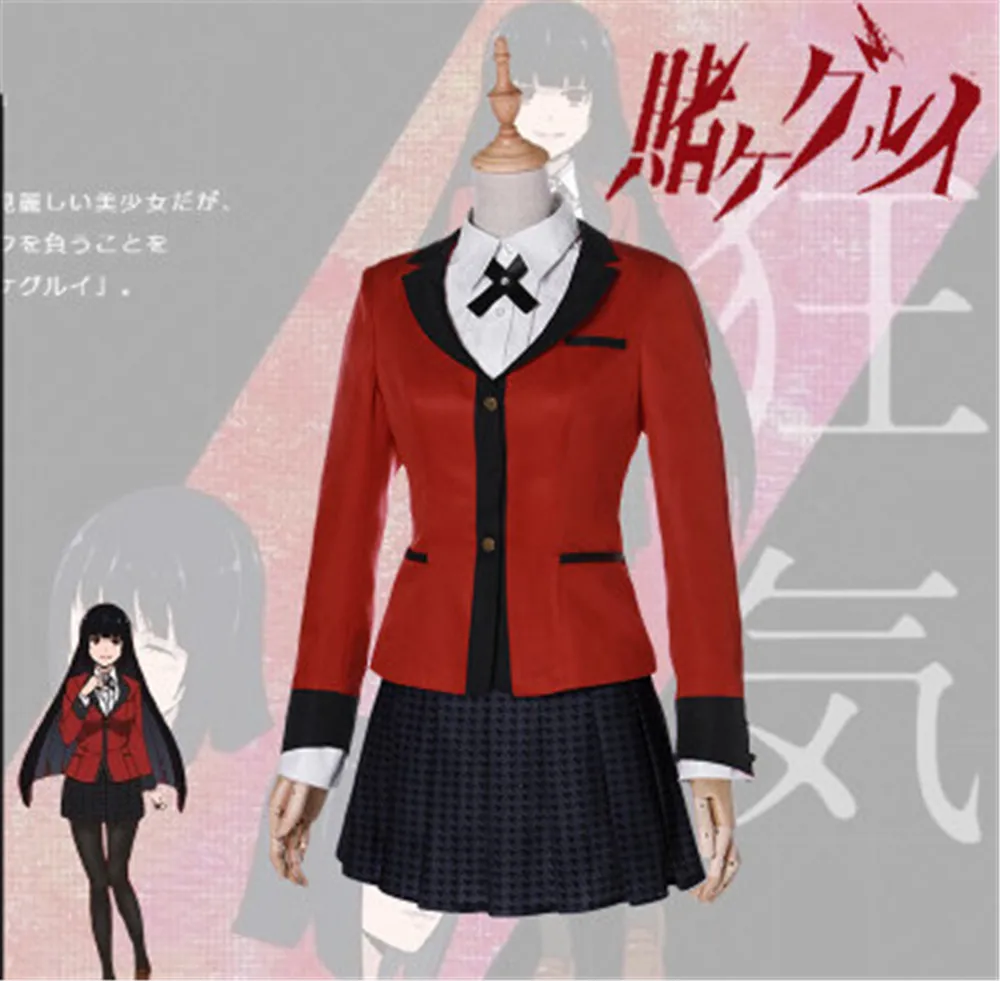 costumes Аниме Kakegurui Yumeko Jabami косплей костюм в японском стиле школьная форма для девочек Полный комплект куртка+ рубашка+ юбка+ галстук - Цвет: costumes