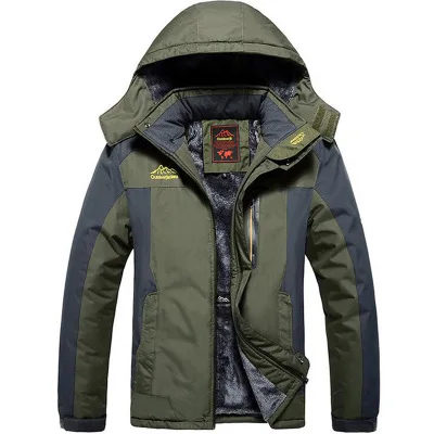 Army green Зимняя мужская плотная теплая ветровка флиса, куртки больших размеров 7XL 8XL 9XL, куртки с капюшоном, мужские пальто оверсайз, верхняя одежда черного цвета - Color: Army green