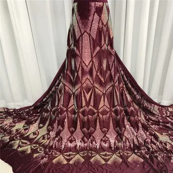 

2020 wine New Designs African Bronzing Lace Fabric High Quality Lace Material French Embroidered Tulle Lace Fabric With Sequins