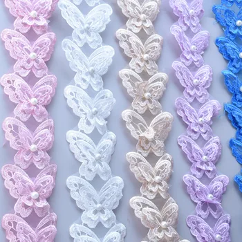 

20yards 7cm Double Layers Butterfly Flower Organza Lace Trim 8mm Beaded Clothing Collar Decor Accessories DIY Handmade Material