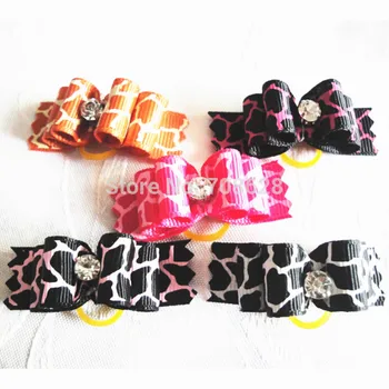 

100PC/Lot Leopard Dog Hair Accessories Sparkling Ribbon Dog Hair Bows Grooming Bows