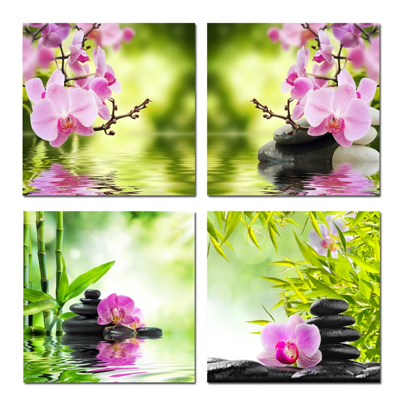 Peinture Sur Toile Avec Papillon Orchidee Fleur Pierres Zen Peinture Murale Bambou Image Imprimee Sur Toile Art Moderne Pour Decoration Murale Maison Aliexpress