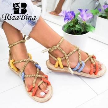 

RIZABINA Size 35-43 Women Flats Sandals Lace Up Colorful Casual Shoes Woman Summer Gladiator Sandal Daily Home House Footwear