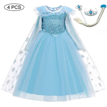 

Girls 2 Elsa Dress Carnival Cosplay Party Kids Dresses For Girls Costume Elegant Lace Princess Dress Easter Children Clothing