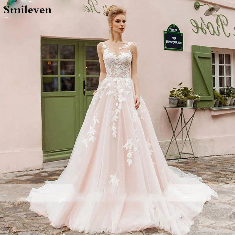 Smileven светло-розовое свадебное платье трапециевидная Кружевная аппликация vestido de casamento кружевное свадебное платье 3D цветы Бохо платья невесты