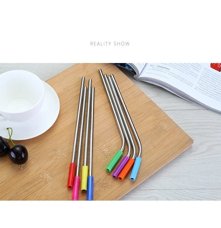 4pcs Reusable Metal Drinking Straws 304/316 Stainless Steel Sturdy Bent Straight Drinks Straw with Cleaning Brush