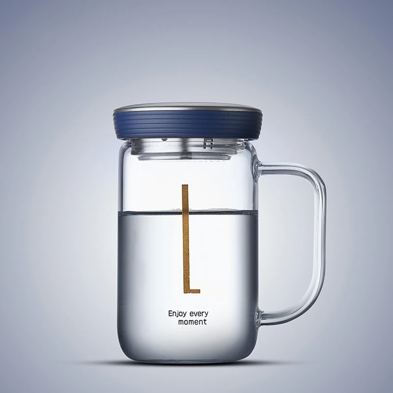 JOUDOO 350 мл короткий прозрачный фильтр стеклянная бутылка для воды офисный Кофе Чай Молоко дорожная чашка с рукояткой лимонный сок Drinkware35 - Цвет: Синий