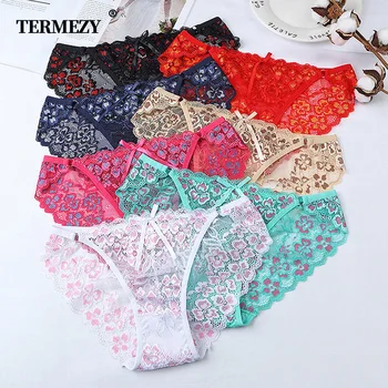 

TERMEZY Sexy Lace Panties Women Low-waist Briefs Female Breathable Embroidery Underwear Transparent G String Underpant Lingerie