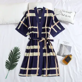 

Plus Size Men Robe Kimono Bath Gown Summer Casual Loose Sleepwear Nightgown Print Nightwear Silky Satin Half Sleeve Home Clothes