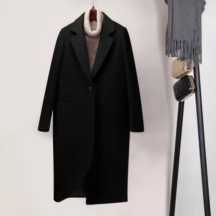 Зимнее пальто женское Новое поступление модное кашемировое шерстяное Женское пальто длинное утепленное теплое шерстяное пальто женское пальто - Цвет: black