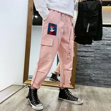 Брендовые мужские бегуны в стиле хип-хоп, шаровары, уличная одежда, штаны с лентами и буквенной вышивкой, повседневные брюки, популярные розовые мужские брюки-карго